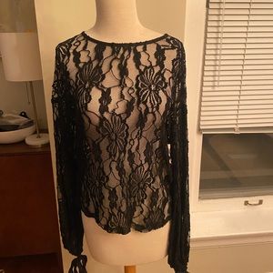 Long-sleeved black-lace top